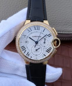 Replica Cartier Ballon Bleu De Cartier Chrono YG White Dial Diamonds Bezel A8101