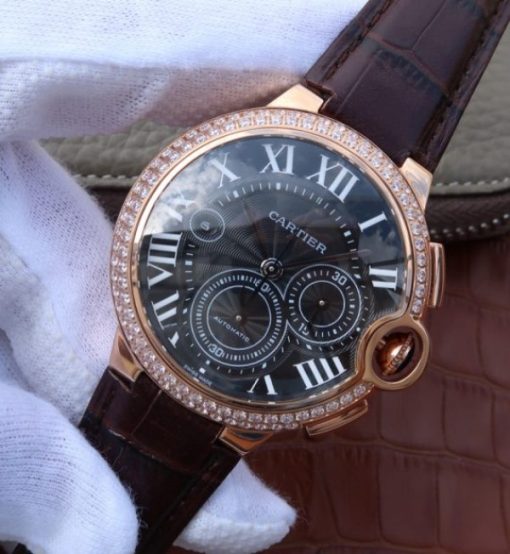 Replica Cartier Ballon Bleu De Cartier Chrono RG Black Dial Diamonds Bezel A8101 - Image 2