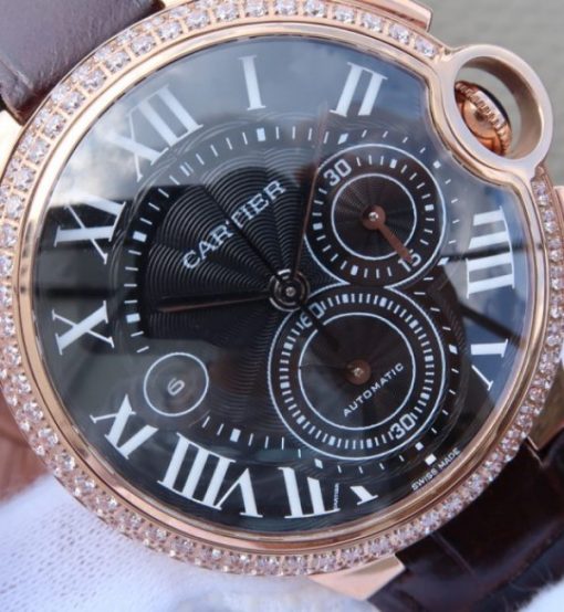 Replica Cartier Ballon Bleu De Cartier Chrono RG Black Dial Diamonds Bezel A8101 - Image 3