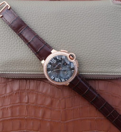 Replica Cartier Ballon Bleu De Cartier Chrono RG Black Dial Diamonds Bezel A8101 - Image 8