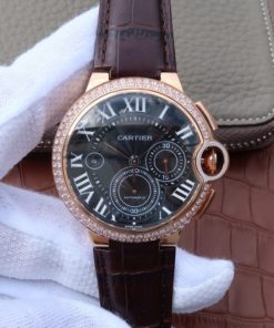 Replica Cartier Ballon Bleu De Cartier Chrono RG Black Dial Diamonds Bezel A8101