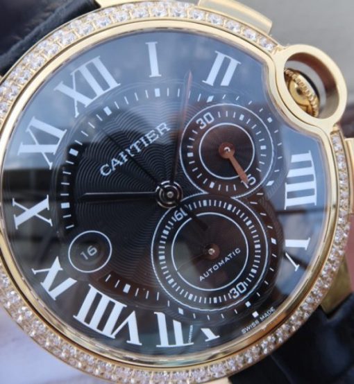 Replica Cartier Ballon Bleu De Cartier Chrono YG Black Dial Diamonds Bezel A8101 - Image 3