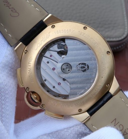Replica Cartier Ballon Bleu De Cartier Chrono YG Black Dial Diamonds Bezel A8101 - Image 6