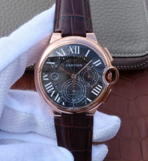 Replica Cartier Ballon Bleu De Cartier Chrono RG Black Dial A8101