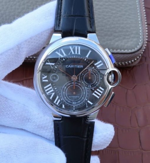 Replica Cartier Ballon Bleu De Cartier Chrono SS Black Dial A8101