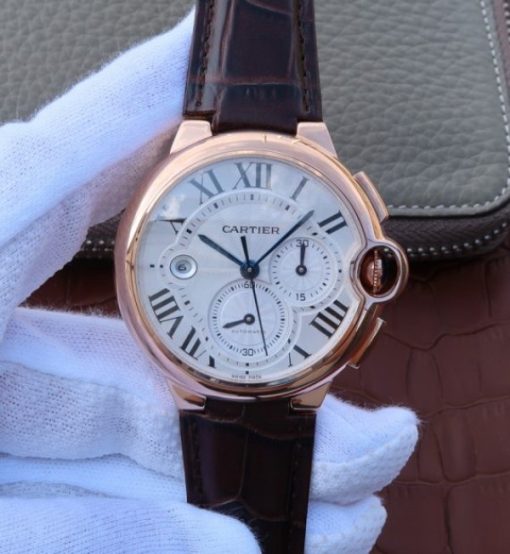 Replica Cartier Ballon Bleu De Cartier Chrono RG White Dial A8101