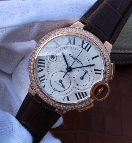 Replica Cartier Ballon Bleu De Cartier Chrono RG White Dial Diamonds Bezel A8101 - Image 2