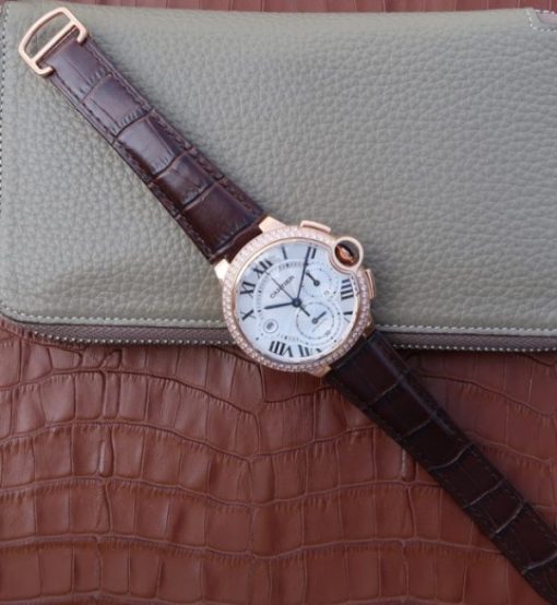 Replica Cartier Ballon Bleu De Cartier Chrono RG White Dial Diamonds Bezel A8101 - Image 8