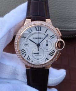 Replica Cartier Ballon Bleu De Cartier Chrono RG White Dial Diamonds Bezel A8101