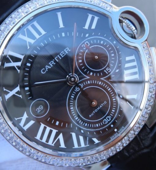 Replica Cartier Ballon Bleu De Cartier Chrono SS Black Dial Diamonds Bezel A8101 - Image 3