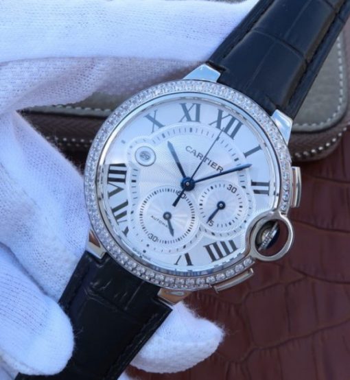 Replica Cartier Ballon Bleu De Cartier Chrono SS White Dial Diamonds Bezel A8101 - Image 2