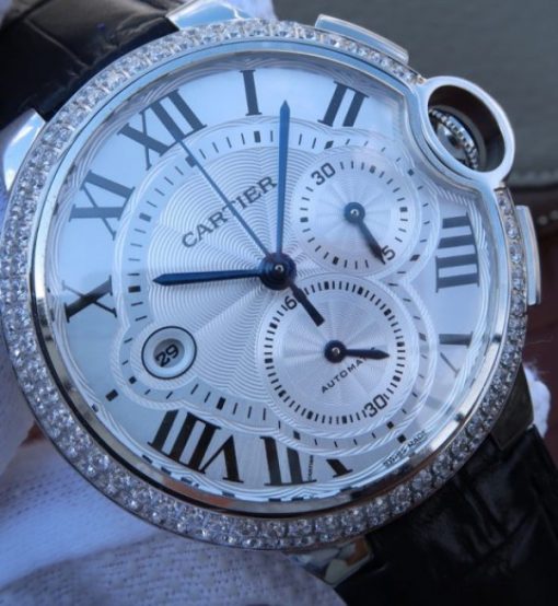 Replica Cartier Ballon Bleu De Cartier Chrono SS White Dial Diamonds Bezel A8101 - Image 3