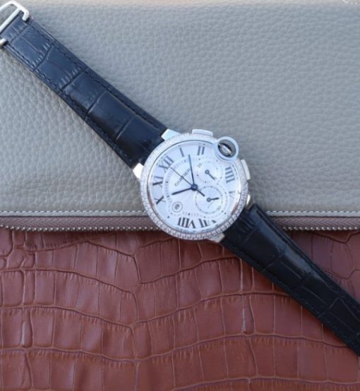 Replica Cartier Ballon Bleu De Cartier Chrono SS White Dial Diamonds Bezel A8101 - Image 8