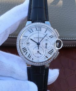 Replica Cartier Ballon Bleu De Cartier Chrono SS White Dial Diamonds Bezel A8101