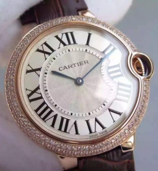 Replica Cartier Ballon Bleu 40mm RG Diamonds Bezel Whit Dial Leather Strap MIYOTA9015 - Image 4