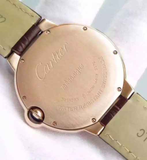Replica Cartier Ballon Bleu 40mm RG Diamonds Bezel Whit Dial Leather Strap MIYOTA9015 - Image 6