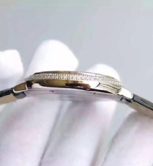 Replica Cartier Ballon Bleu 40mm Diamonds Bezel Black Dial Leather Strap MIYOTA9015 - Image 3