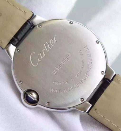 Replica Cartier Ballon Bleu 40mm Diamonds Bezel Black Dial Leather Strap MIYOTA9015 - Image 4