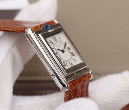 Replica Cartier Tank Reversible White Dial Leather Strap - Image 6