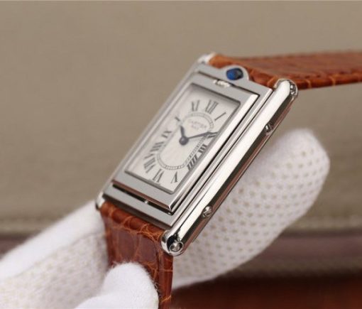 Replica Cartier Tank Reversible White Dial Leather Strap - Image 7