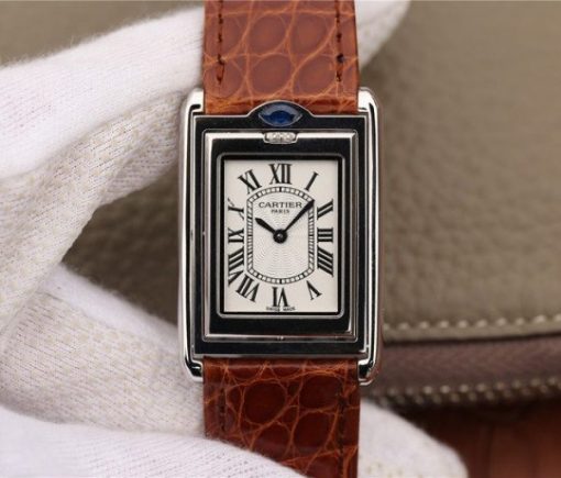 Replica Cartier Tank Reversible White Dial Leather Strap