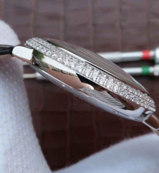 Replica Cartier Ballon Bleu Tourbillon SS Diamond Bezel Black Leather Strap - Image 5