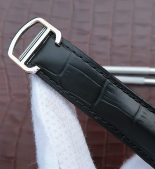Replica Cartier Ballon Bleu Tourbillon SS Diamond Bezel Black Leather Strap - Image 7