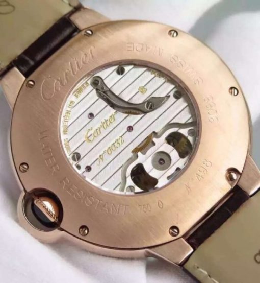 Replica Cartier Ballon Bleu Tourbillon RG Diamond Bezel Brown Leather Strap - Image 5