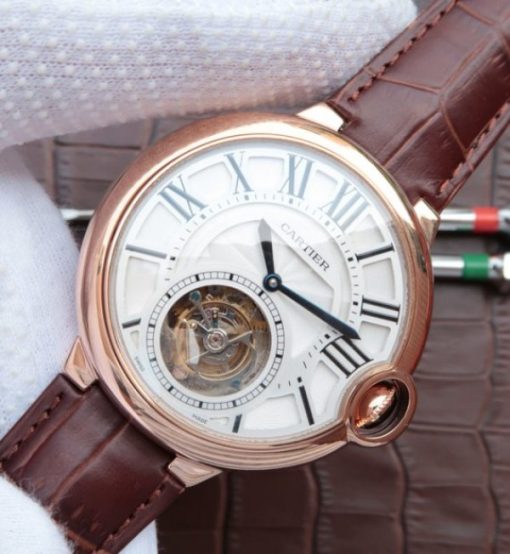 Replica Cartier Ballon Bleu Tourbillon RG Brown Leather Strap - Image 2