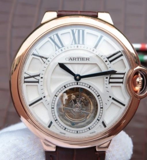 Replica Cartier Ballon Bleu Tourbillon RG Brown Leather Strap - Image 3