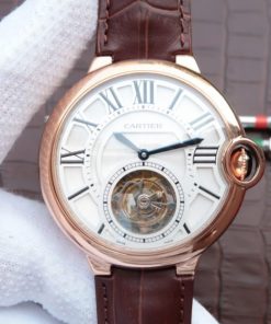 Replica Cartier Ballon Bleu Tourbillon RG Brown Leather Strap