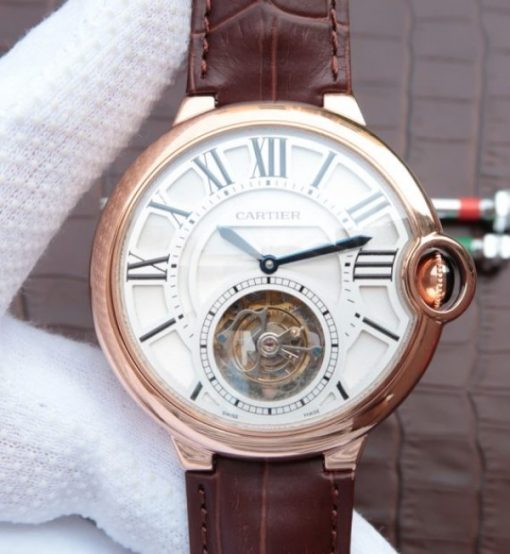 Replica Cartier Ballon Bleu Tourbillon RG Brown Leather Strap