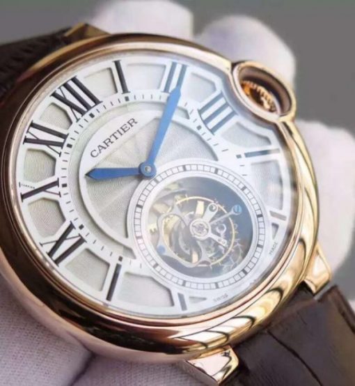 Replica Cartier Ballon Bleu Tourbillon YG Brown Leather Strap - Image 3