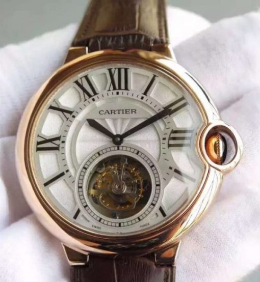 Replica Cartier Ballon Bleu Tourbillon YG Brown Leather Strap