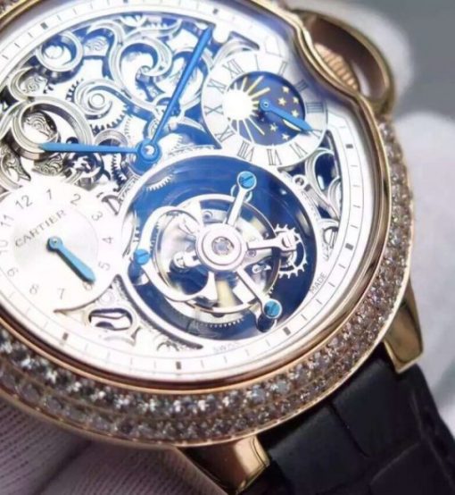 Replica Cartier Ballon Bleu Skeleton Tourbillon Diamond Bezel RG White Dial - Image 2