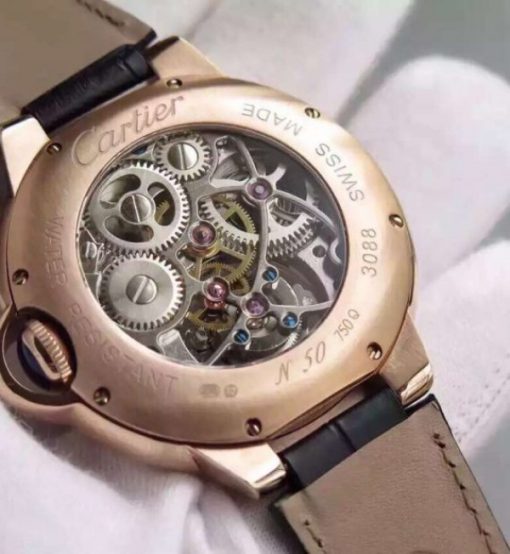 Replica Cartier Ballon Bleu Skeleton Tourbillon Diamond Bezel RG White Dial - Image 7