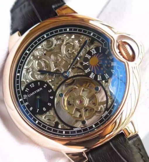 Replica Cartier Ballon Bleu Skeleton Tourbillon RG Black Dial - Image 2