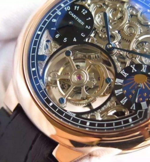 Replica Cartier Ballon Bleu Skeleton Tourbillon RG Black Dial - Image 4