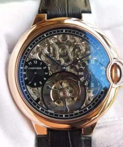 Replica Cartier Ballon Bleu Skeleton Tourbillon RG Black Dial
