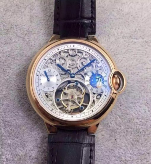 Replica Cartier Ballon Bleu Skeleton Tourbillon RG White Dial