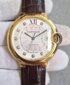 Replica Cartier JF Ballon Bleu 42mm YG White Dial Leather Strap MIYOTA9015