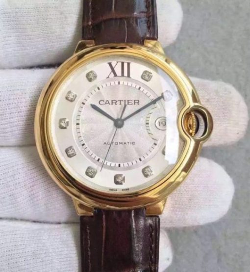 Replica Cartier JF Ballon Bleu 42mm YG White Dial Leather Strap MIYOTA9015