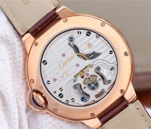 Replica Cartier Ballon Bleu de Cartier Tourbillon RG Full Paved Diamonds Leather Strap - Image 6