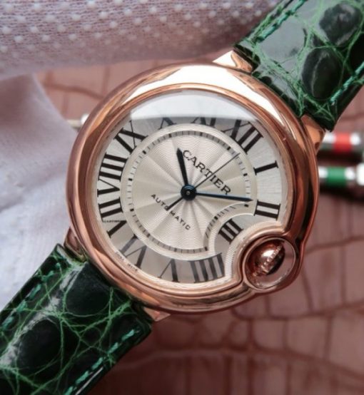 Replica Cartier Ballon Bleu 33mm RG White Textured Dial Leather Strap - Image 2