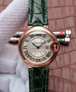 Replica Cartier Ballon Bleu 33mm RG White Textured Dial Leather Strap