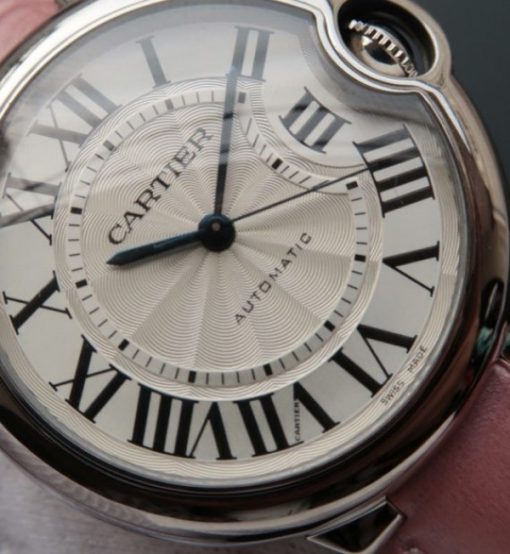 Replica Cartier Ballon Bleu 36mm White Textured Dial Pink Leather Strap - Image 2