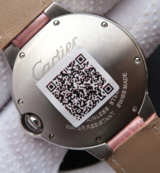 Replica Cartier Ballon Bleu 36mm White Textured Dial Pink Leather Strap - Image 5