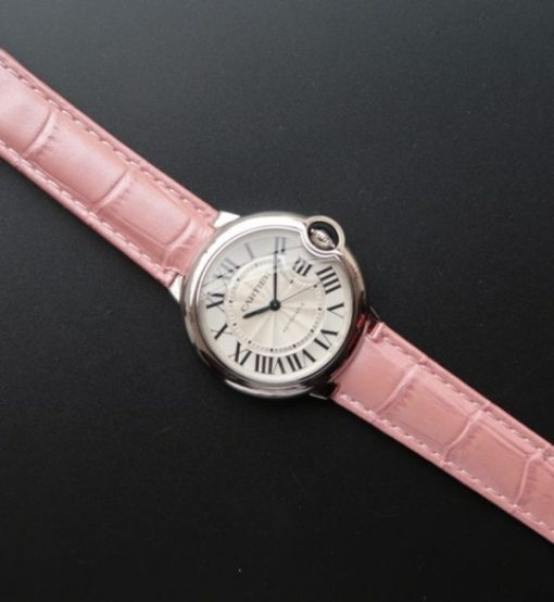 Replica Cartier Ballon Bleu 36mm White Textured Dial Pink Leather Strap - Image 7