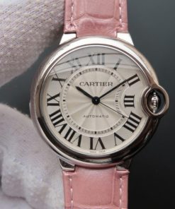 Replica Cartier Ballon Bleu 36mm White Textured Dial Pink Leather Strap