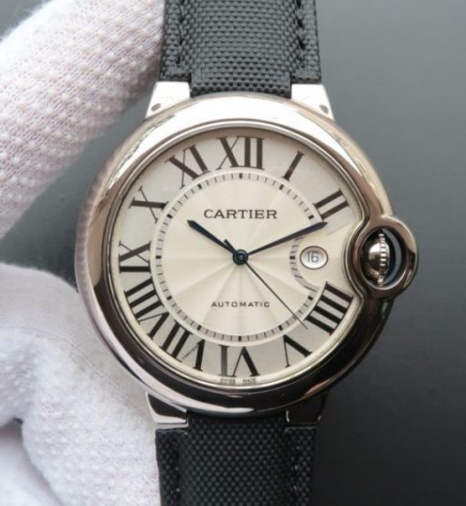 Replica Cartier Ballon Bleu 46mm SS White Dial Nylon Strap ETA 2824